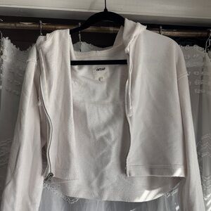 Aerie White Cropped Hoodie